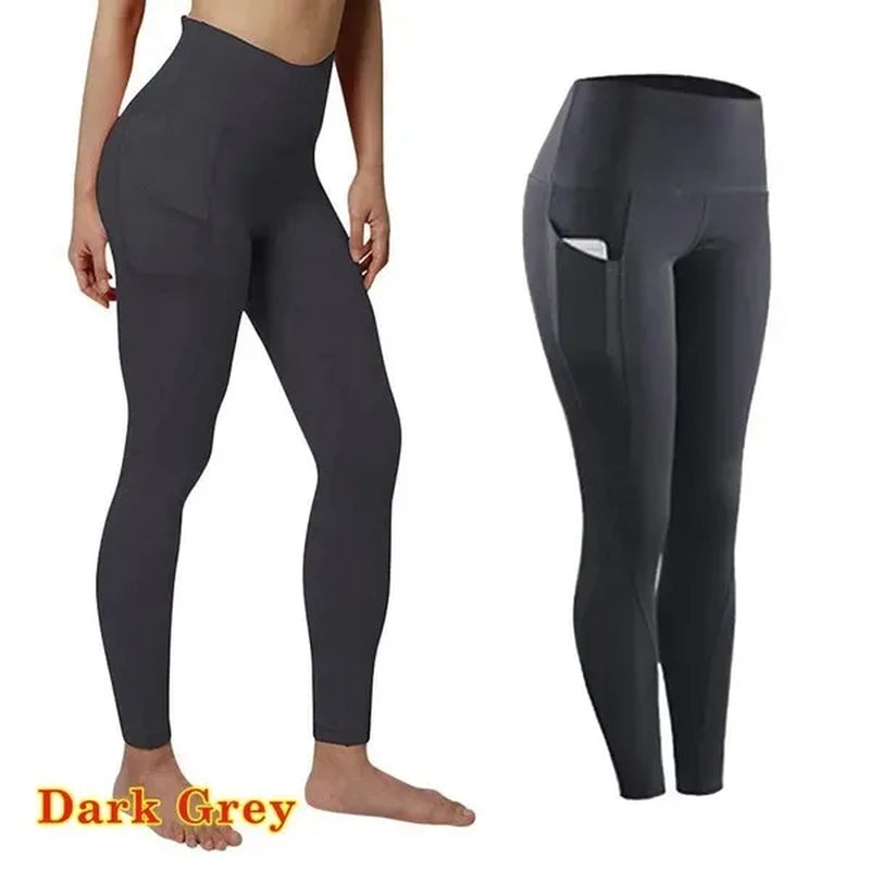 High Waist Elastic Workout Women Yoga Leggings Tummy Control Ruched Booty with Pocket Pants Seamless Gym Compression Tights