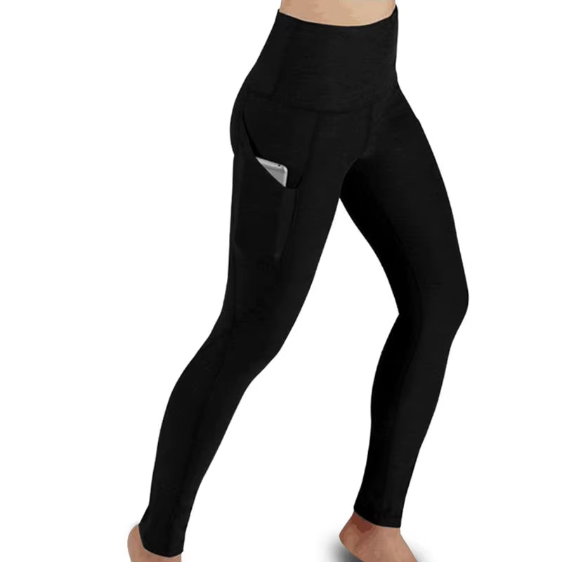 High Waist Elastic Workout Women Yoga Leggings Tummy Control Ruched Booty with Pocket Pants Seamless Gym Compression Tights