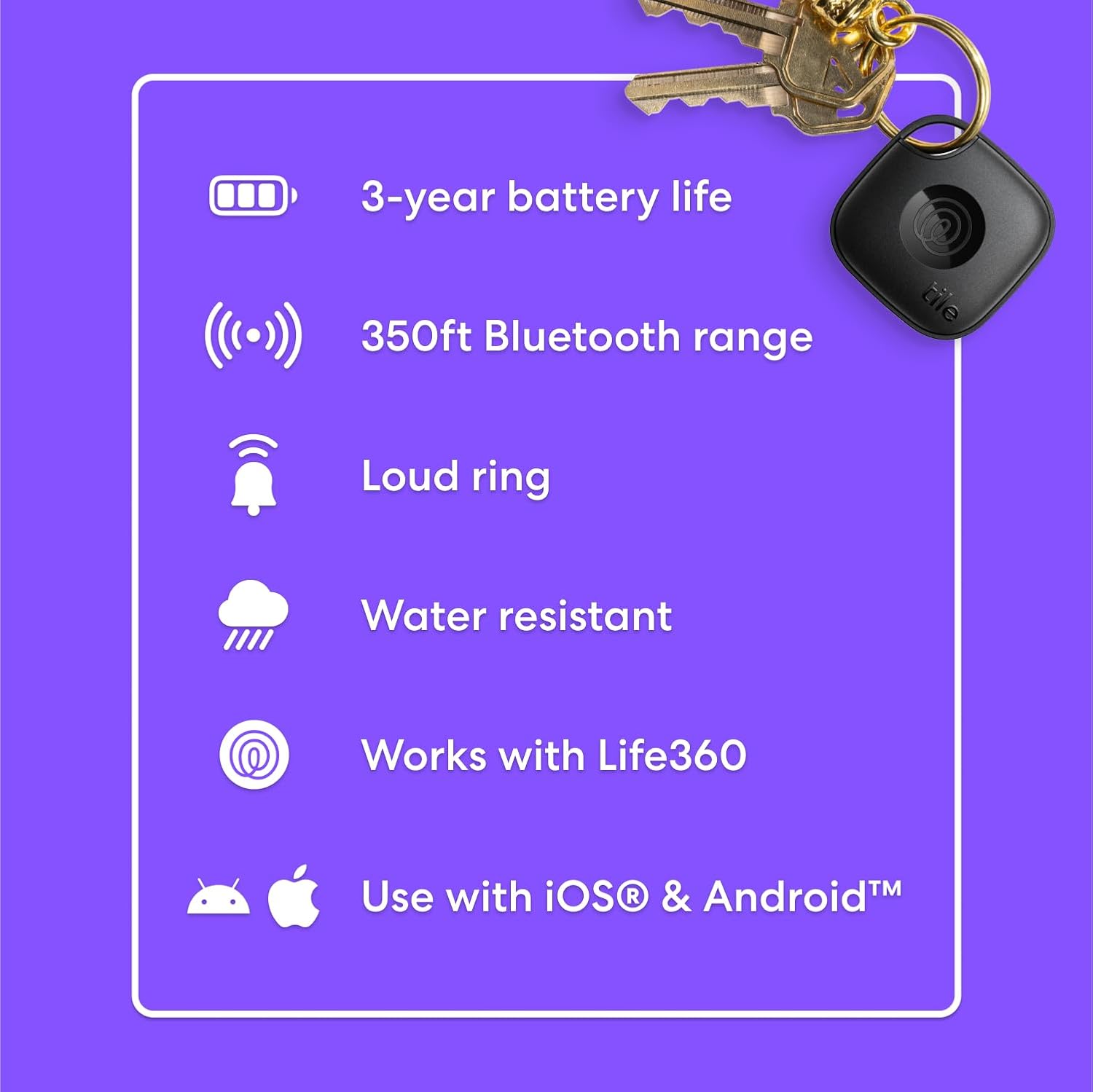 by Life360 Mate (2024) Bluetooth Tracker, Keys Finder and Item Locator for Keys, Bags and More. Phone Finder. Both Ios and Android Compatible. 1-Pack (Black)