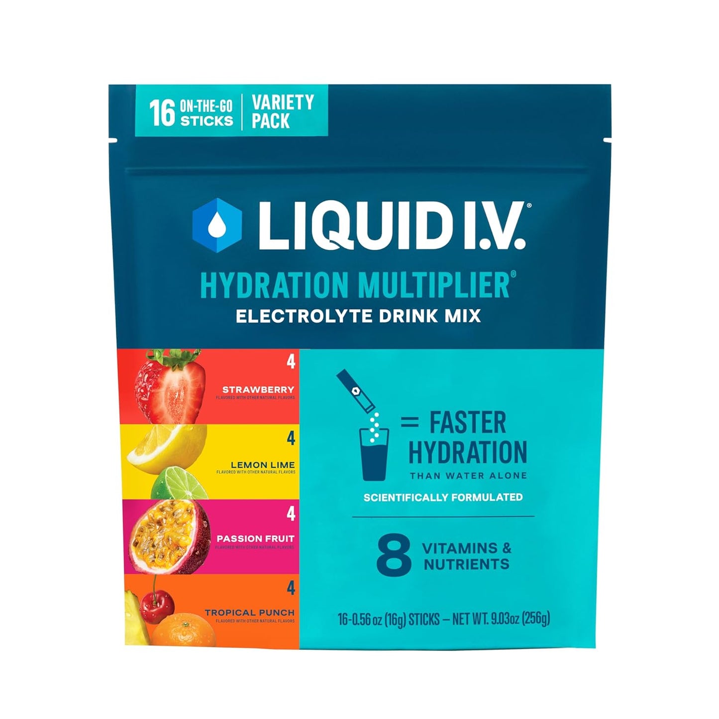 ® Hydration Multiplier - Variety Pack - Lemon Lime, Passion Fruit, Strawberry, Tropical Punch | Electrolyte Powder Drink Mix | 1 Pack (16 Servings)