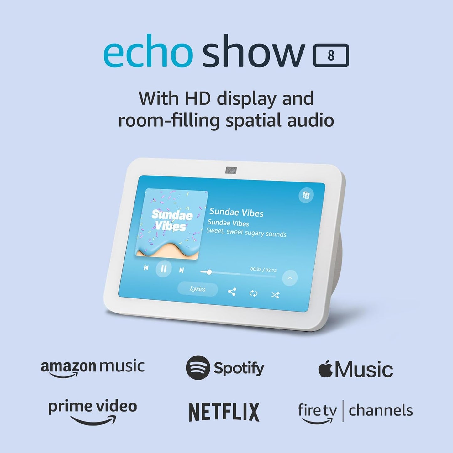 Echo Show 8 (Newest Model), with Spatial Audio, Smart Home Hub, and Alexa, Glacier White