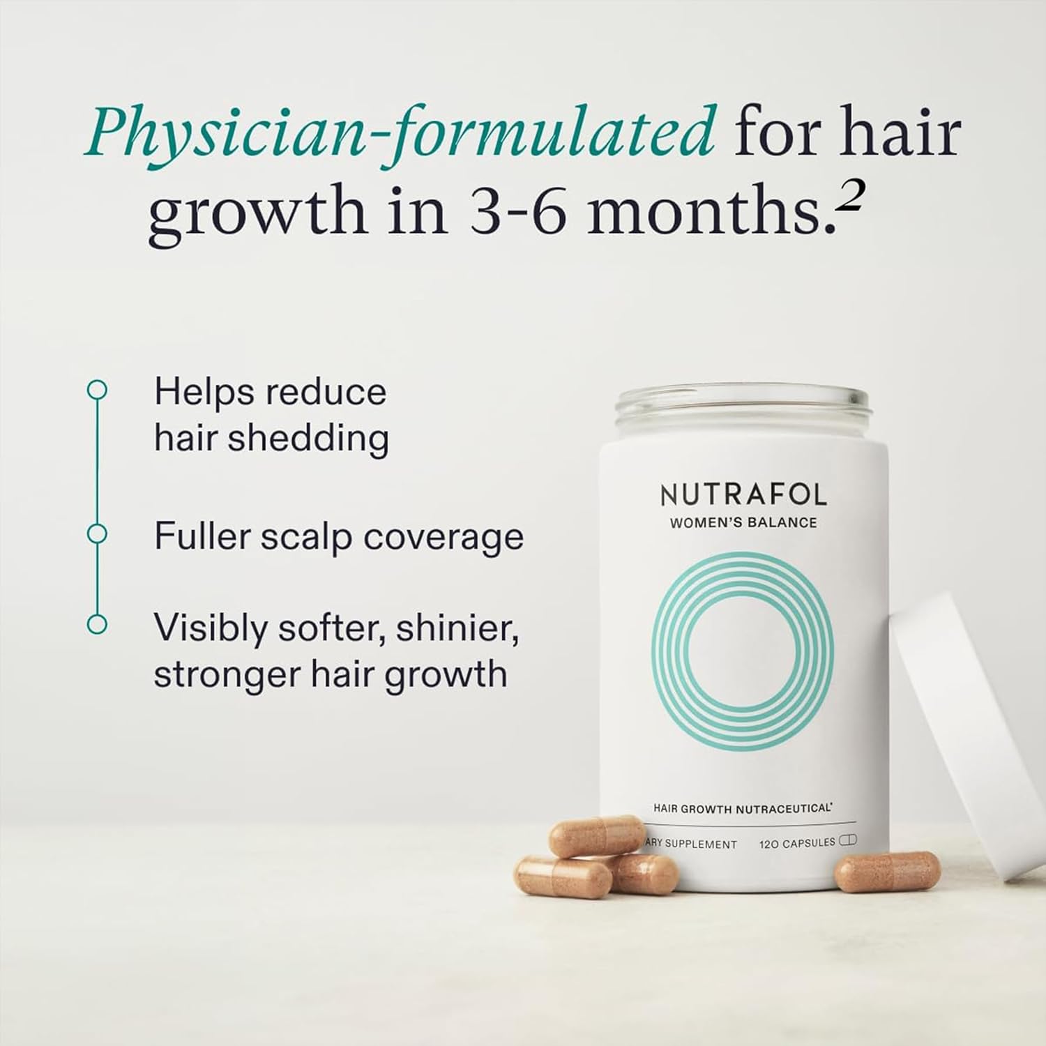 Women'S Balance Hair Growth Supplements, Ages 45 and Up, Clinically Proven for Visibly Thicker Hair and Scalp Coverage, Dermatologist Recommended - 1 Month Supply