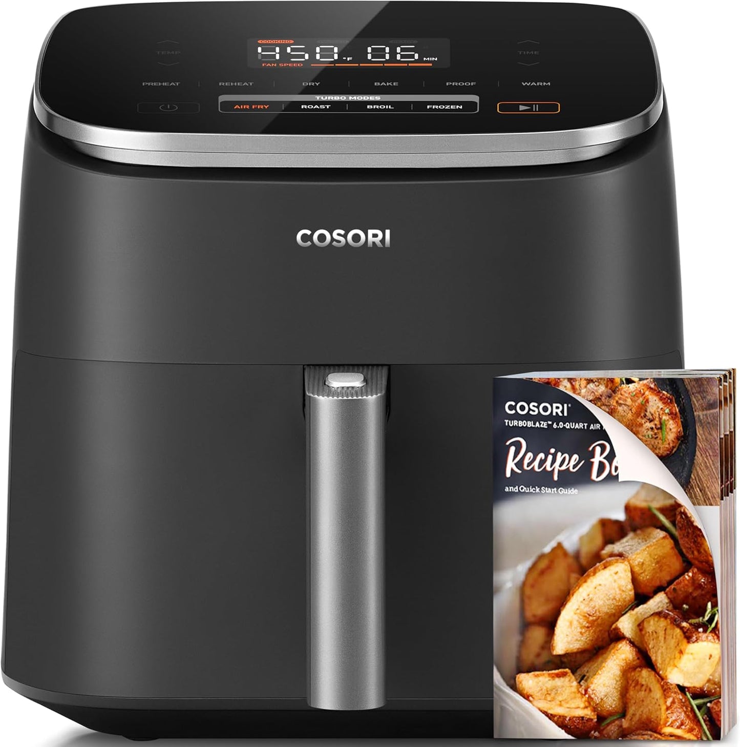 Air Fryer 9-In-1, Compact & Large 6-Qt, Fast Turbo Modes, 90°–450°F Even Results with Precise Temperature Control, up to 95% Less Oil*, Roast, Bake, Dry, Reheat, Frozen, Broil, Proof, Grey