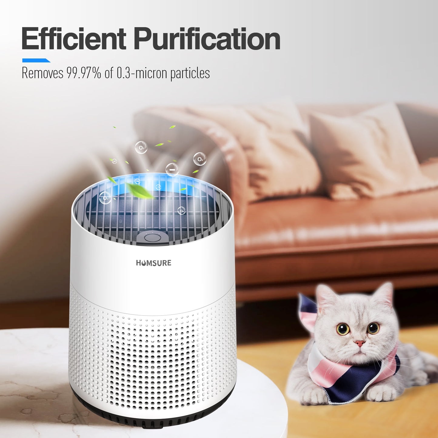 Air Purifier, 300 Sq.Ft Air Purifiers for Bedroom, H13 True HEPA Filter, Remove Smoke Dust, White, HKJ-50A