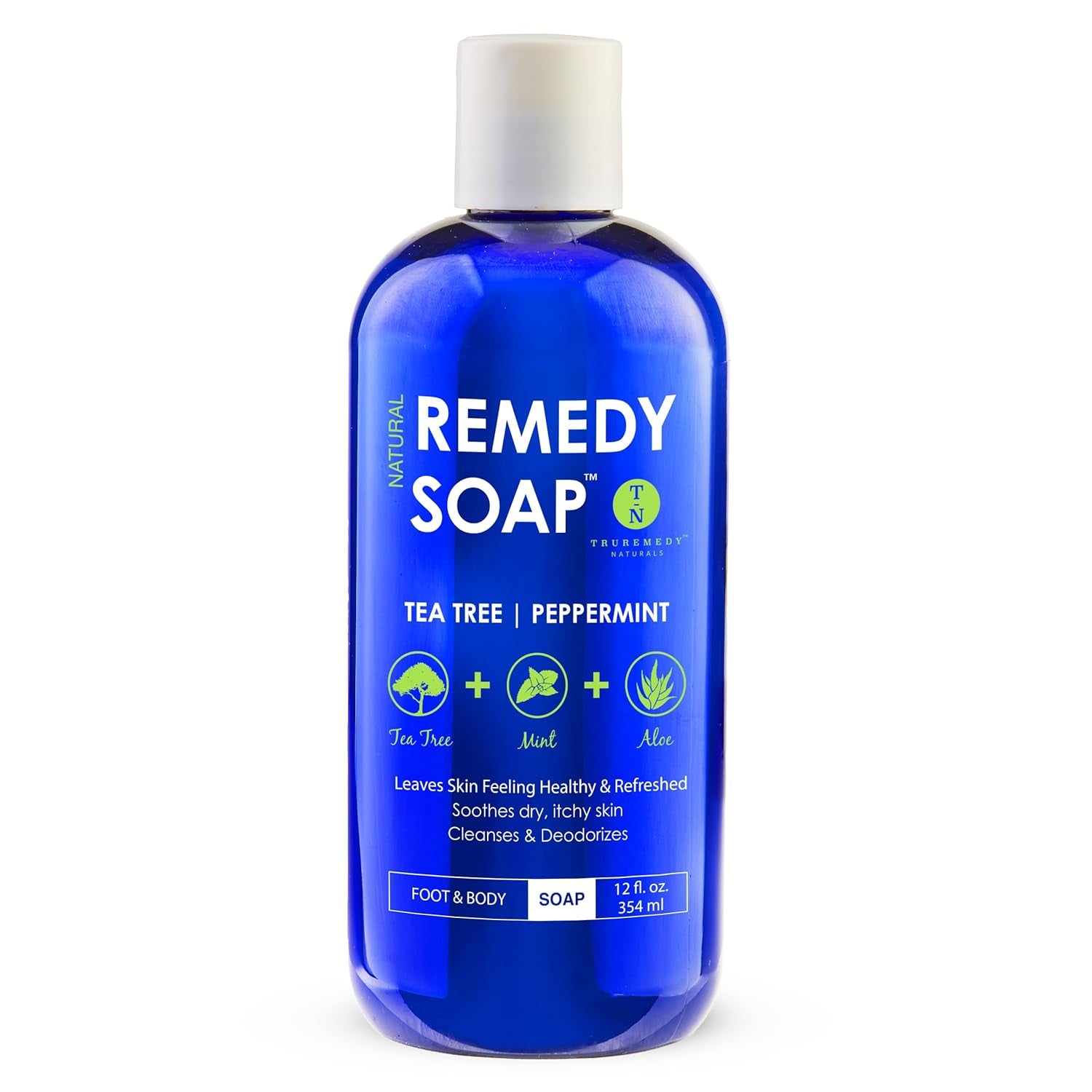 Remedy Tea Tree Oil Body Wash - 12 Oz Refreshing Cleanser for Skin and Scalp with Tea Tree, Peppermint, and Aloe - Invigorating Tea Tree Soap Body Wash