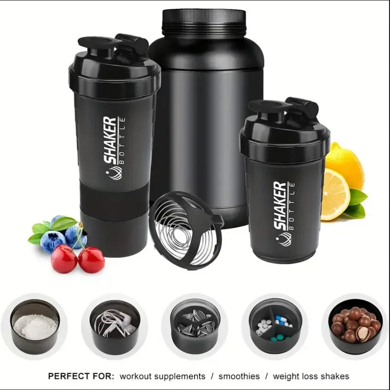 Shaker Bottle with Power Container 2 Tiers Protein Shakes Powder Shaker Bottle Sports Water Bottle Ideal for Sports Gym Fitness