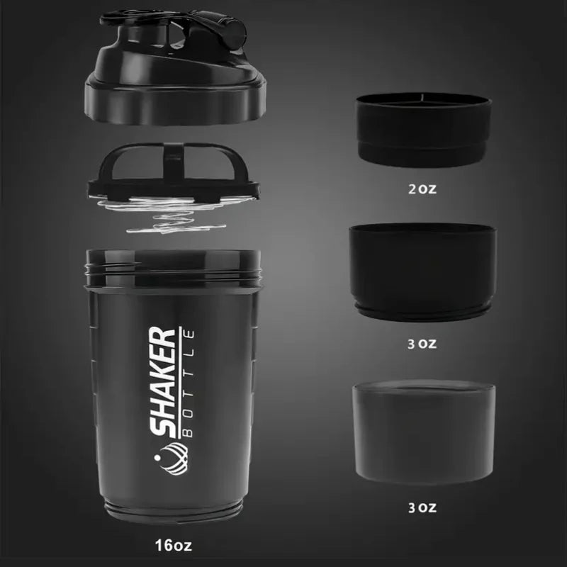 Shaker Bottle with Power Container 2 Tiers Protein Shakes Powder Shaker Bottle Sports Water Bottle Ideal for Sports Gym Fitness