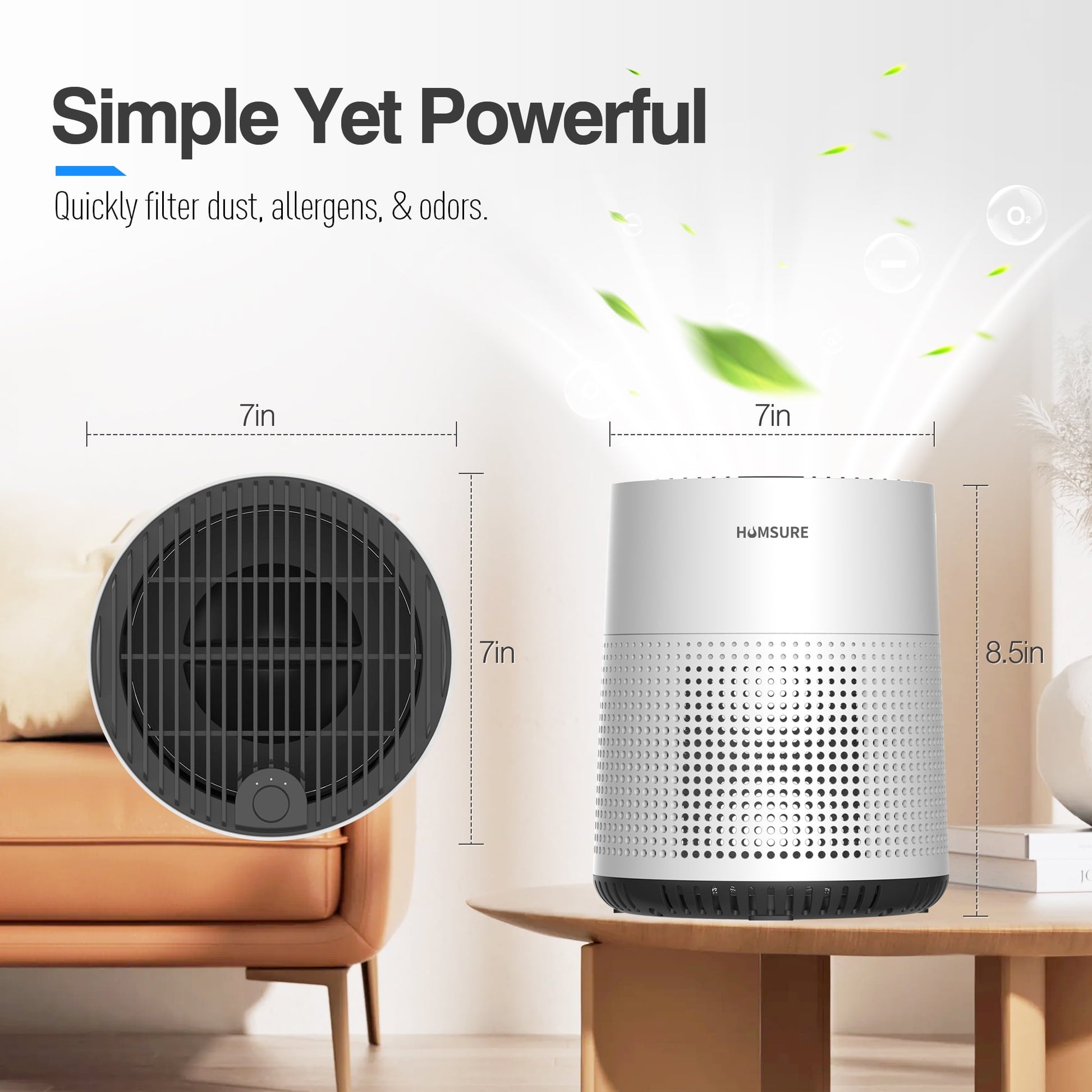 Air Purifier, 300 Sq.Ft Air Purifiers for Bedroom, H13 True HEPA Filter, Remove Smoke Dust, White, HKJ-50A