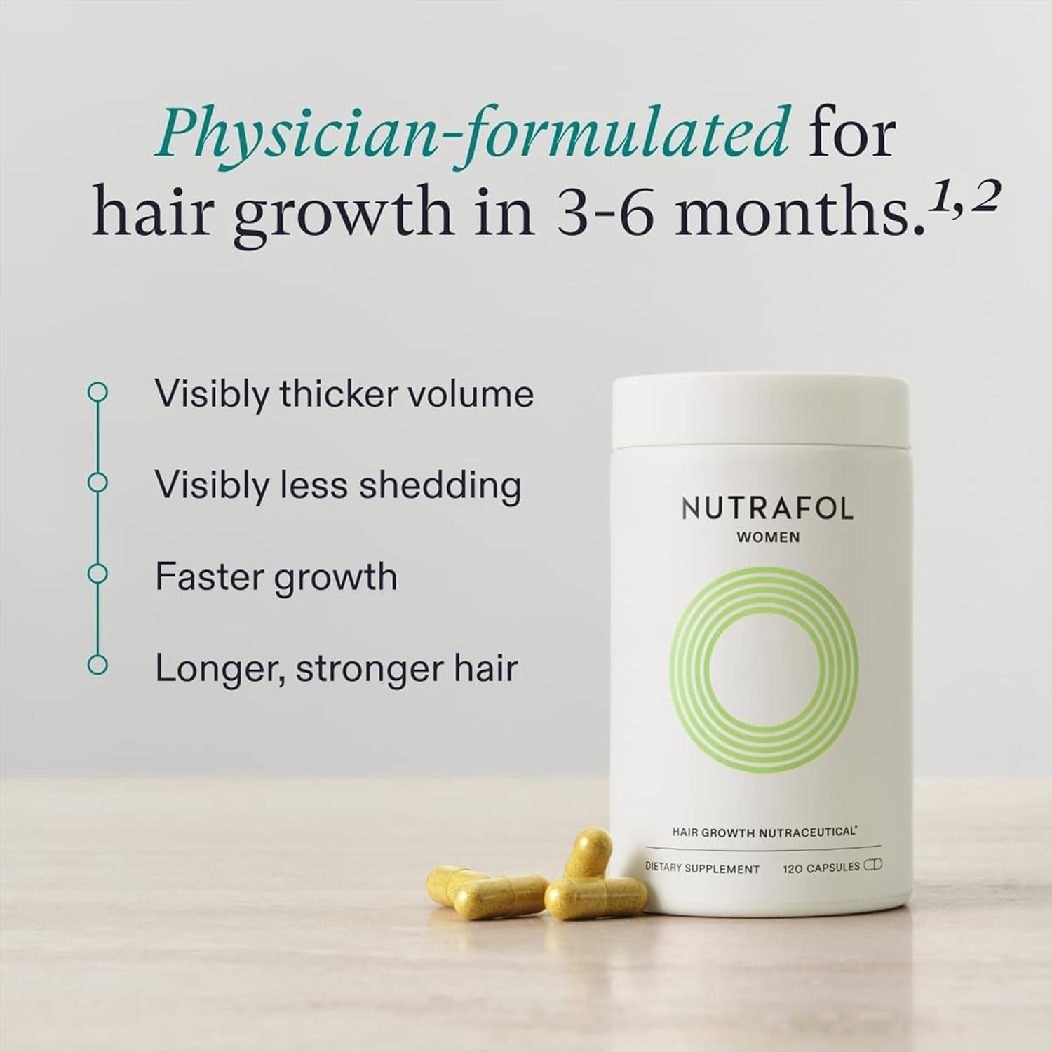 Women'S Hair Growth Supplements, Ages 18-44, Clinically Proven for Visibly Thicker and Stronger Hair, Dermatologist Recommended - 1 Month Supply