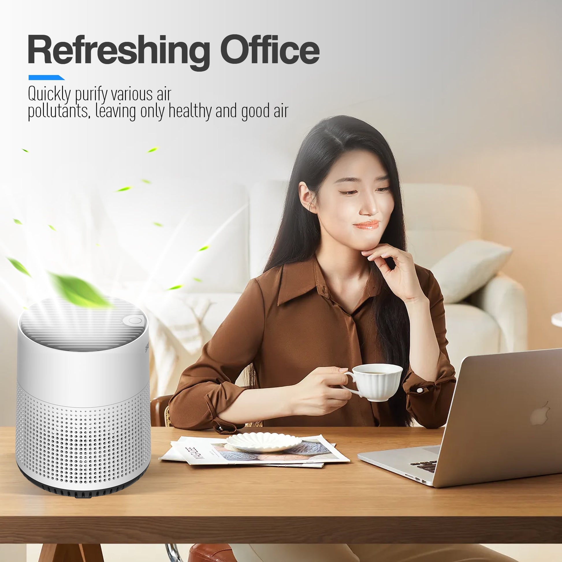 Air Purifier, 300 Sq.Ft Air Purifiers for Bedroom, H13 True HEPA Filter, Remove Smoke Dust, White, HKJ-50A